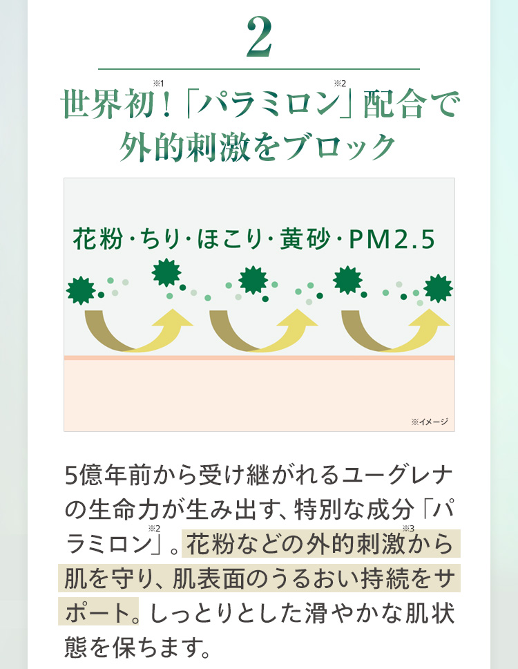 世界初！パラミロン配合で外的刺激をブロック